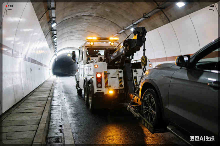 井冈山道路救援汽车换轮胎
